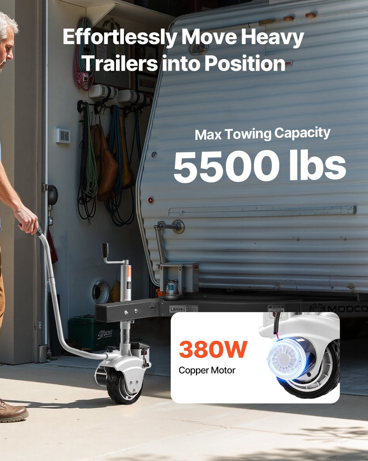 Electric Trailer Dolly, 2.5 T Towing Capacity, 380W 12V Motorized Jockey Wheel with 7 m/min Moving Speed, V952-YXZLKDDQYCYSGK0PL001V9