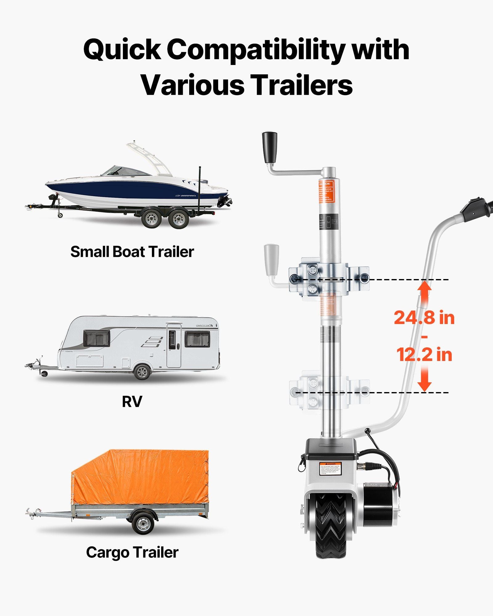 Electric Trailer Dolly, 2.5 T Towing Capacity, 380W 12V Motorized Jockey Wheel with 7 m/min Moving Speed, V952-YXZLKDDQYCYSGK0PL001V9