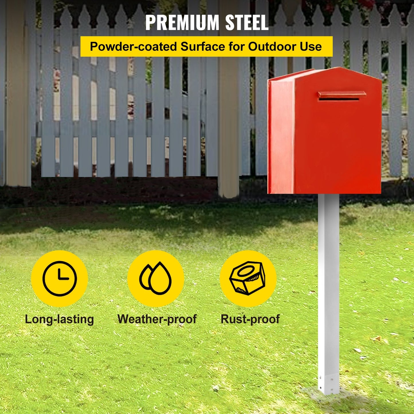 Mailbox Post, 43"" High Mailbox Stand, White Powder-Coated Mail Box Post Kit, Q235 Steel Post Stand Surface V952-YXZZCJYCGJS4346PNV0