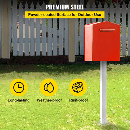 Mailbox Post, 43"" High Mailbox Stand, White Powder-Coated Mail Box Post Kit, Q235 Steel Post Stand Surface V952-YXZZCJYCGJS4346PNV0