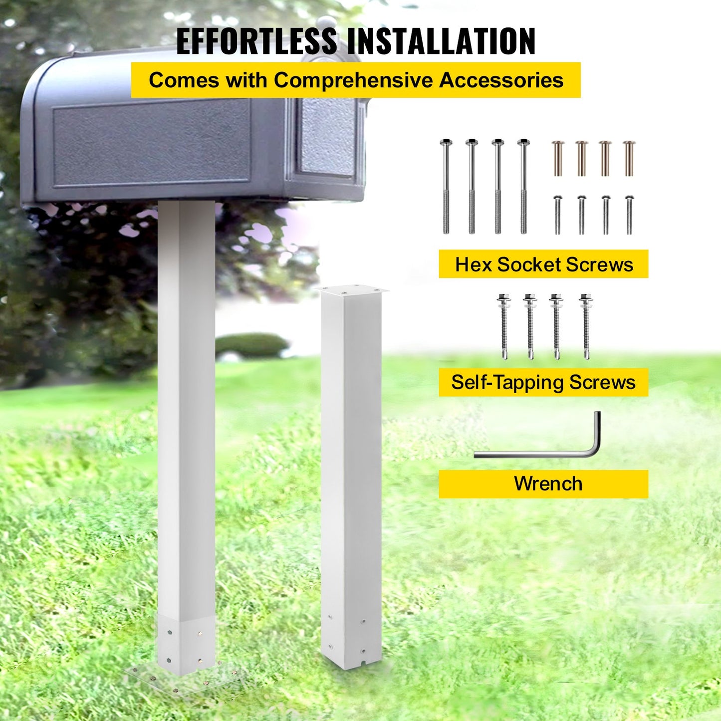 Mailbox Post, 43"" High Mailbox Stand, White Powder-Coated Mail Box Post Kit, Q235 Steel Post Stand Surface V952-YXZZCJYCGJS4346PNV0