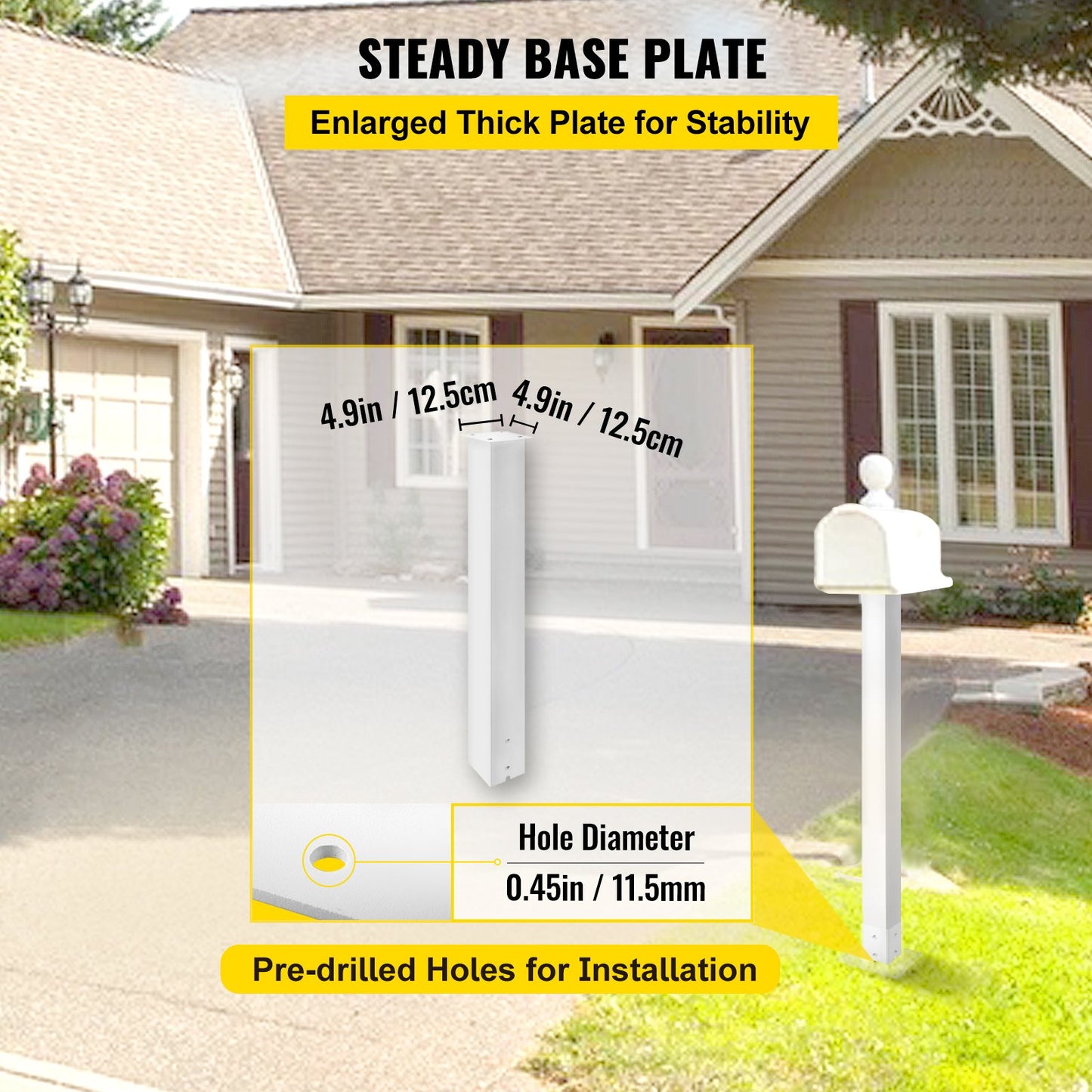Mailbox Post, 43"" High Mailbox Stand, White Powder-Coated Mail Box Post Kit, Q235 Steel Post Stand Surface V952-YXZZCJYCGJS4346PNV0