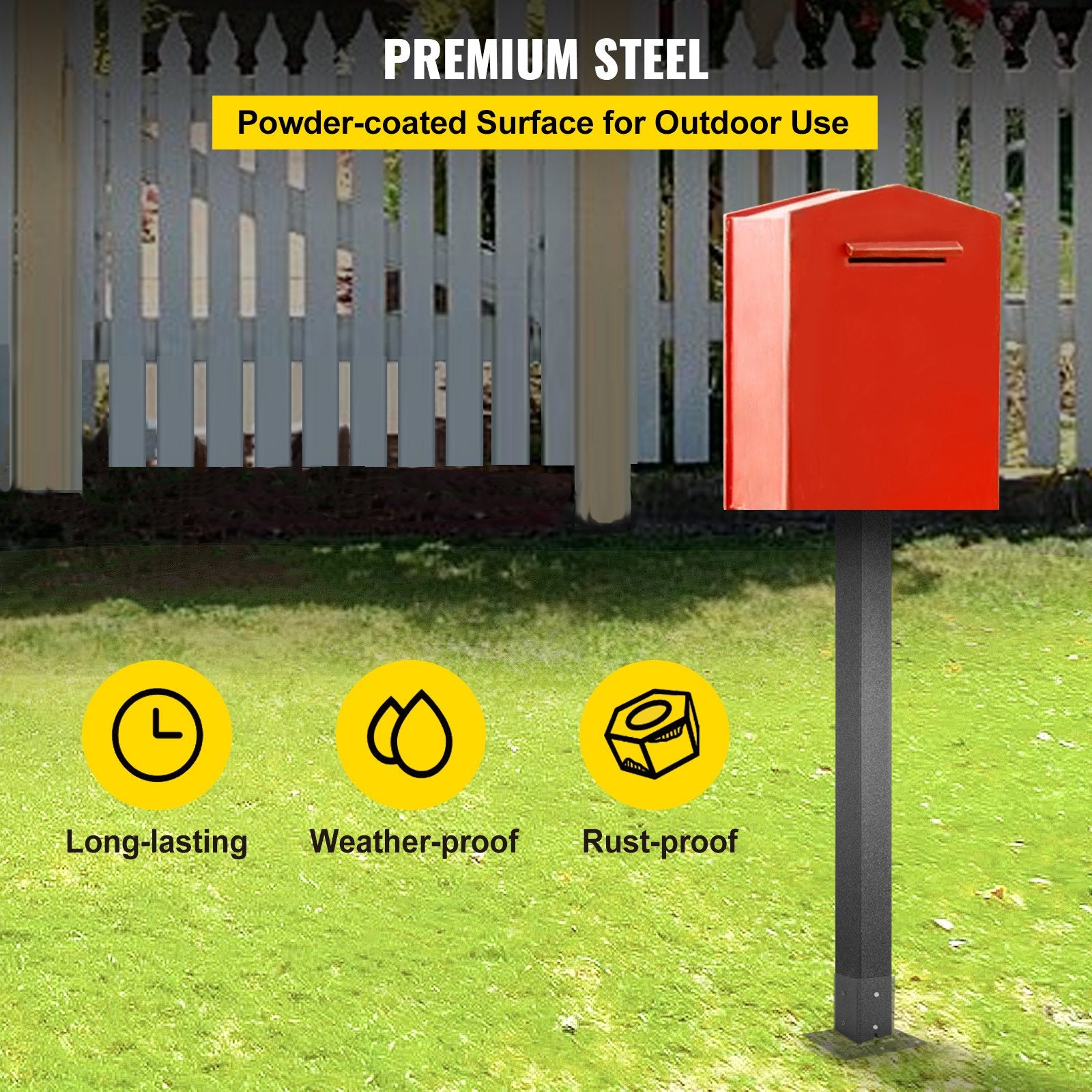 Mailbox Post Stand Mail Box Post 43" Black Powder-Coated Steel for Outdoor V952-YXZZCJYCGJS43PKT0V0