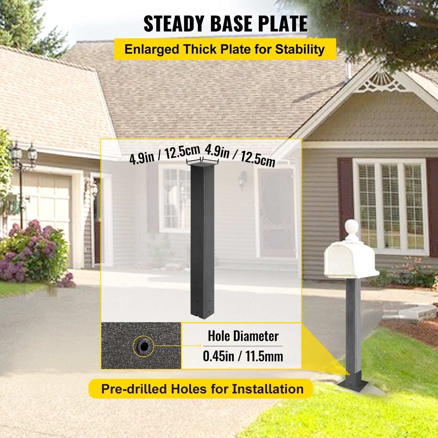 Mailbox Post Stand Mail Box Post 43" Black Powder-Coated Steel for Outdoor V952-YXZZCJYCGJS43PKT0V0