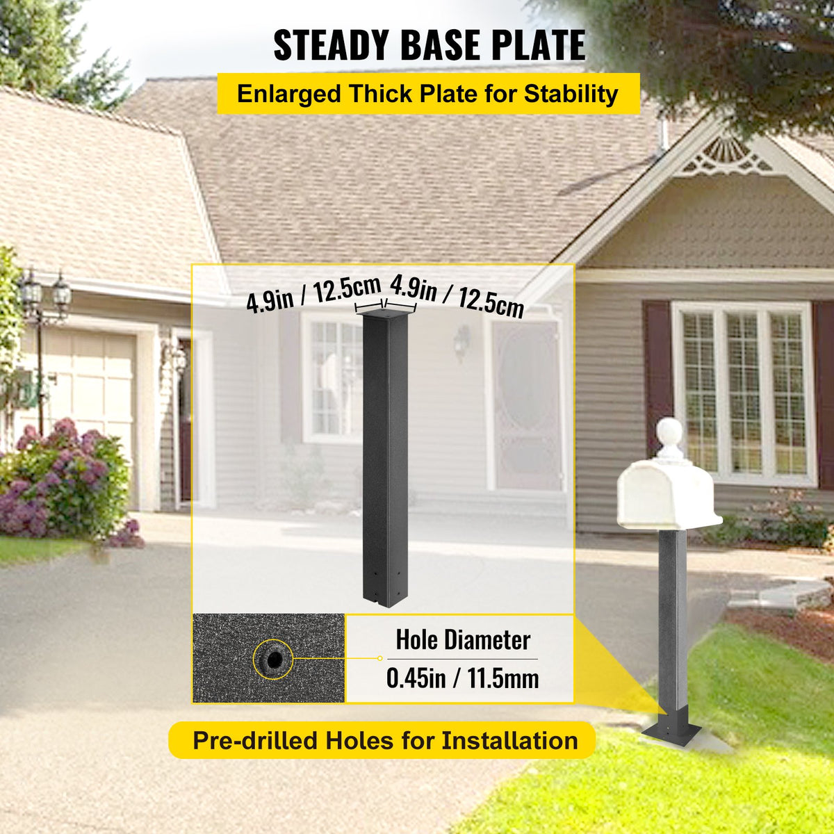 Mailbox Post Stand Mail Box Post 43" Black Powder-Coated Steel for Outdoor V952-YXZZCJYCGJS43PKT0V0