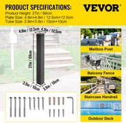 Mailbox Post Stand Mail Box Post 43" Black Powder-Coated Steel for Outdoor V952-YXZZCJYCGJS43PKT0V0