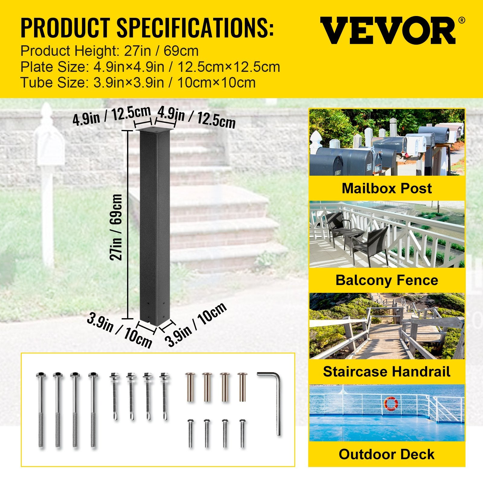 Mailbox Post Stand Mail Box Post 43" Black Powder-Coated Steel for Outdoor V952-YXZZCJYCGJS43PKT0V0