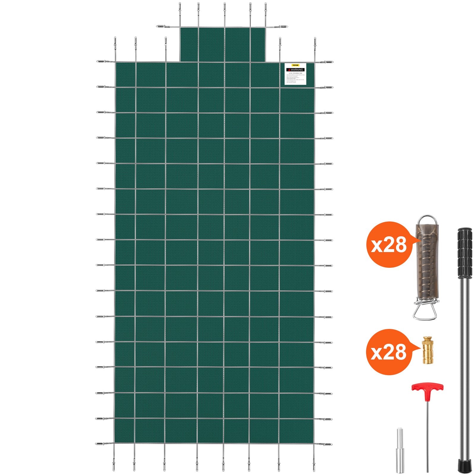 Pool Safety Cover Fits 16x32ft Rectangle Inground Safety Pool Cover Green Mesh with 4x8ft Center End Steps V952-YYCM16X32JZYTYCG1V0