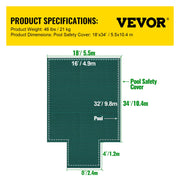 Pool Safety Cover Fits 16x32ft Rectangle Inground Safety Pool Cover Green Mesh with 4x8ft Center End Steps V952-YYCM16X32JZYTYCG1V0