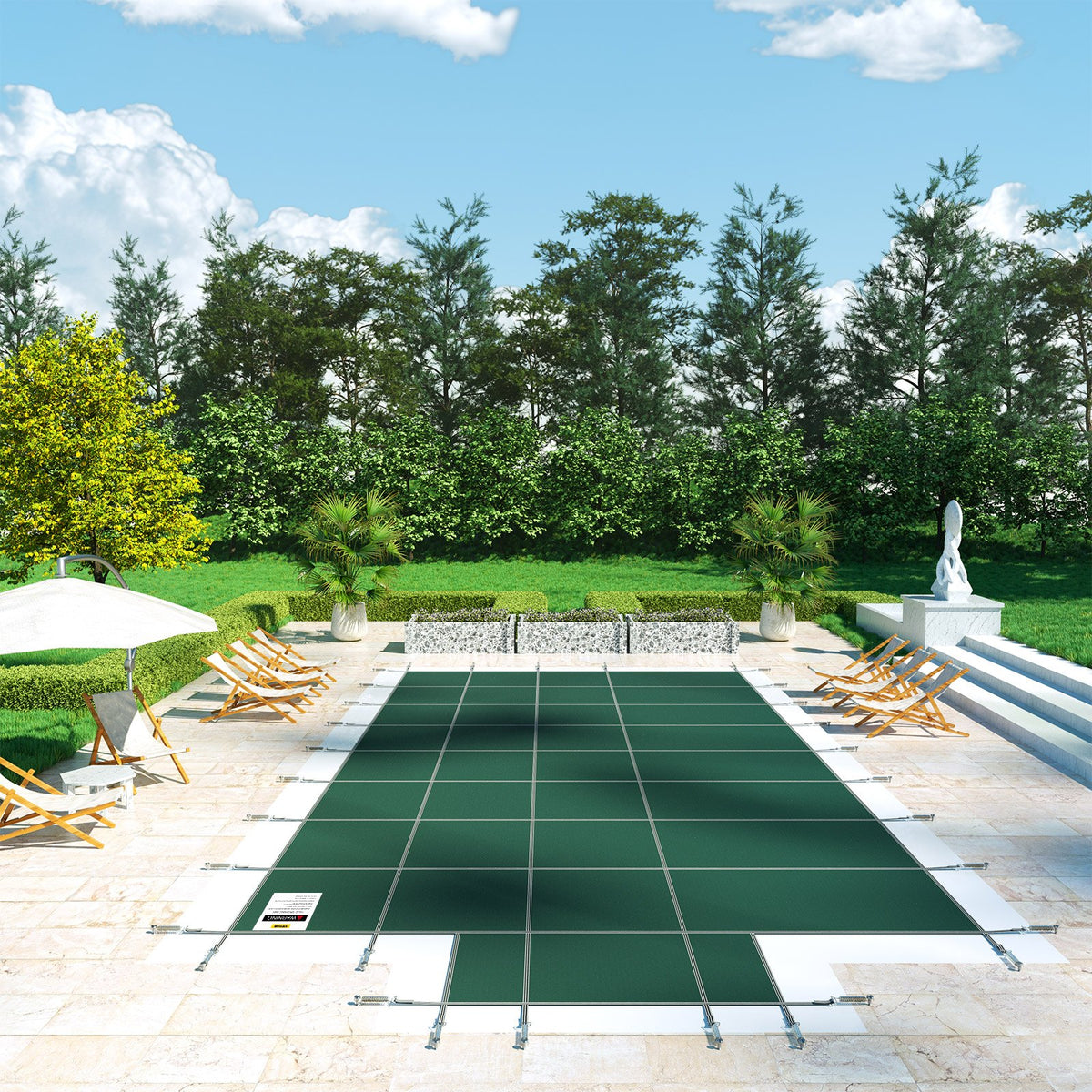 Pool Safety Cover Fits18x36ft Inground Safety Pool Cover Green Mesh with 4x8ft Center End Steps Solid Pool V952-YYCM18X36JZYTYCG1V0