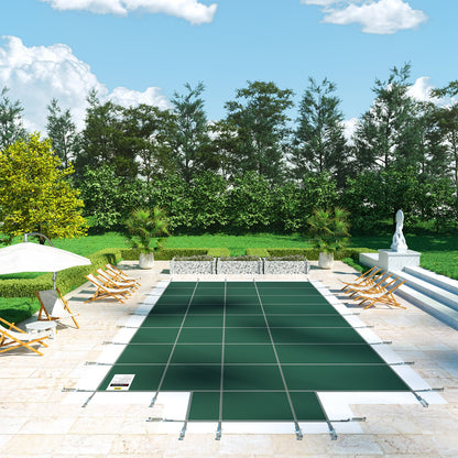 Pool Safety Cover Fits18x36ft Inground Safety Pool Cover Green Mesh with 4x8ft Center End Steps Solid Pool V952-YYCM18X36JZYTYCG1V0