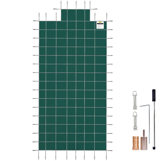 Pool Safety Cover Fits 20x40ft Rectangle Inground Safety Pool Cover Green Mesh with 4x8ft Center End Steps V952-YYCM20X40JZYTYCG1V0