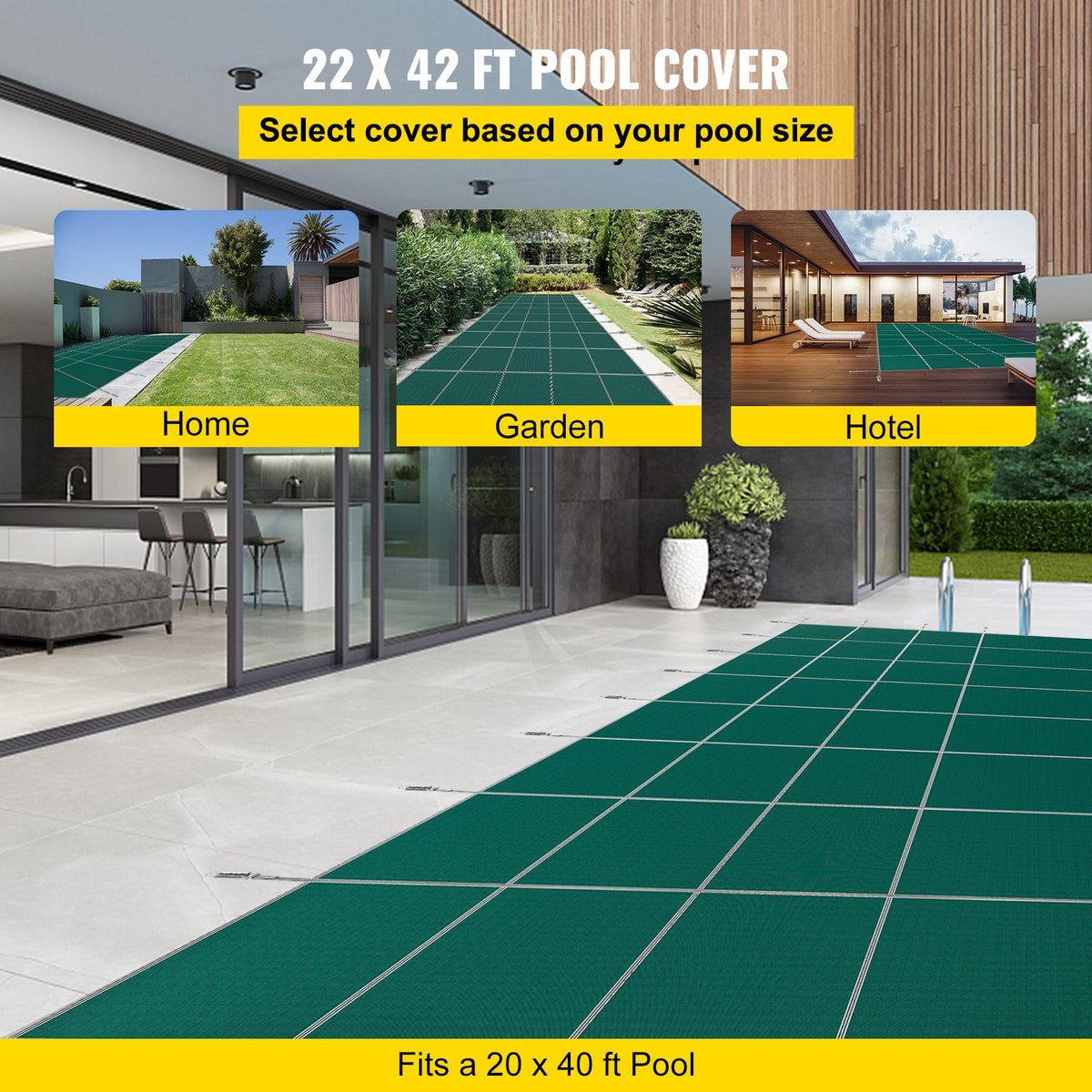 Pool Safety Cover Fits 20x40ft Rectangle Inground Safety Pool Cover Green Mesh with 4x8ft Center End Steps V952-YYCM20X40JZYTYCG1V0
