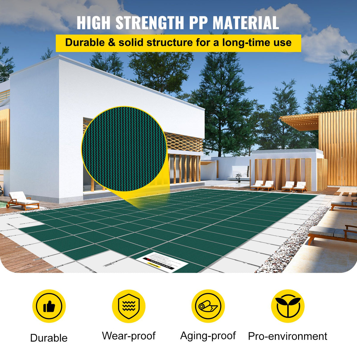 Pool Safety Cover Fits 20x40ft Rectangle Inground Safety Pool Cover Green Mesh with 4x8ft Center End Steps V952-YYCM20X40JZYTYCG1V0
