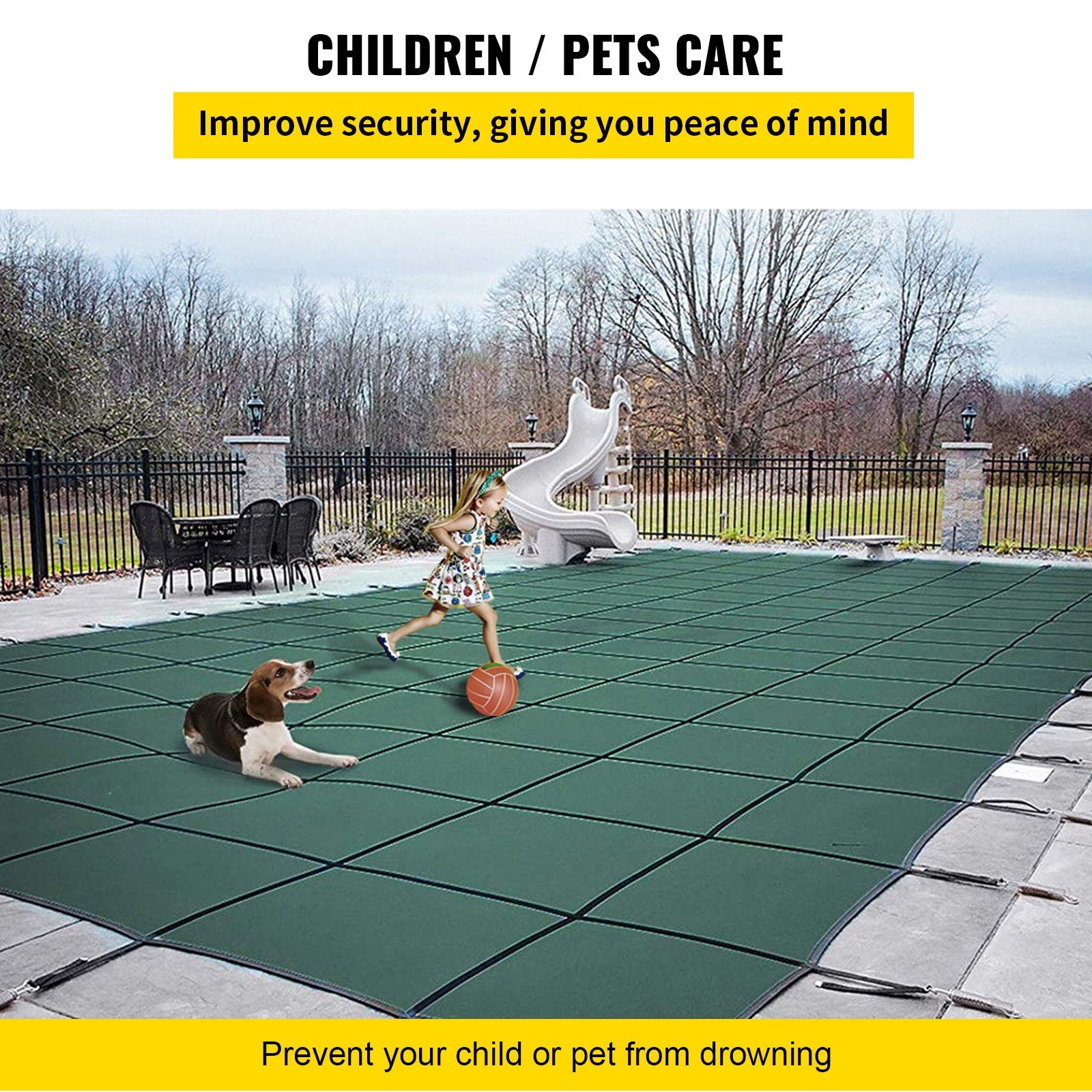 Pool Safety Cover Fits 20x40ft Rectangle Inground Safety Pool Cover Green Mesh with 4x8ft Center End Steps V952-YYCM20X40JZYTYCG1V0