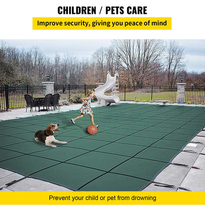 Pool Safety Cover Fits 20x40ft Rectangle Inground Safety Pool Cover Green Mesh with 4x8ft Center End Steps V952-YYCM20X40JZYTYCG1V0