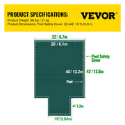 Pool Safety Cover Fits 20x40ft Rectangle Inground Safety Pool Cover Green Mesh with 4x8ft Center End Steps V952-YYCM20X40JZYTYCG1V0