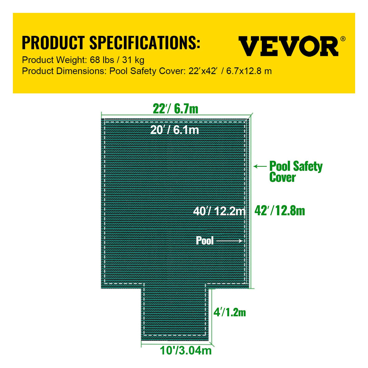 Pool Safety Cover Fits 20x40ft Rectangle Inground Safety Pool Cover Green Mesh with 4x8ft Center End Steps V952-YYCM20X40JZYTYCG1V0