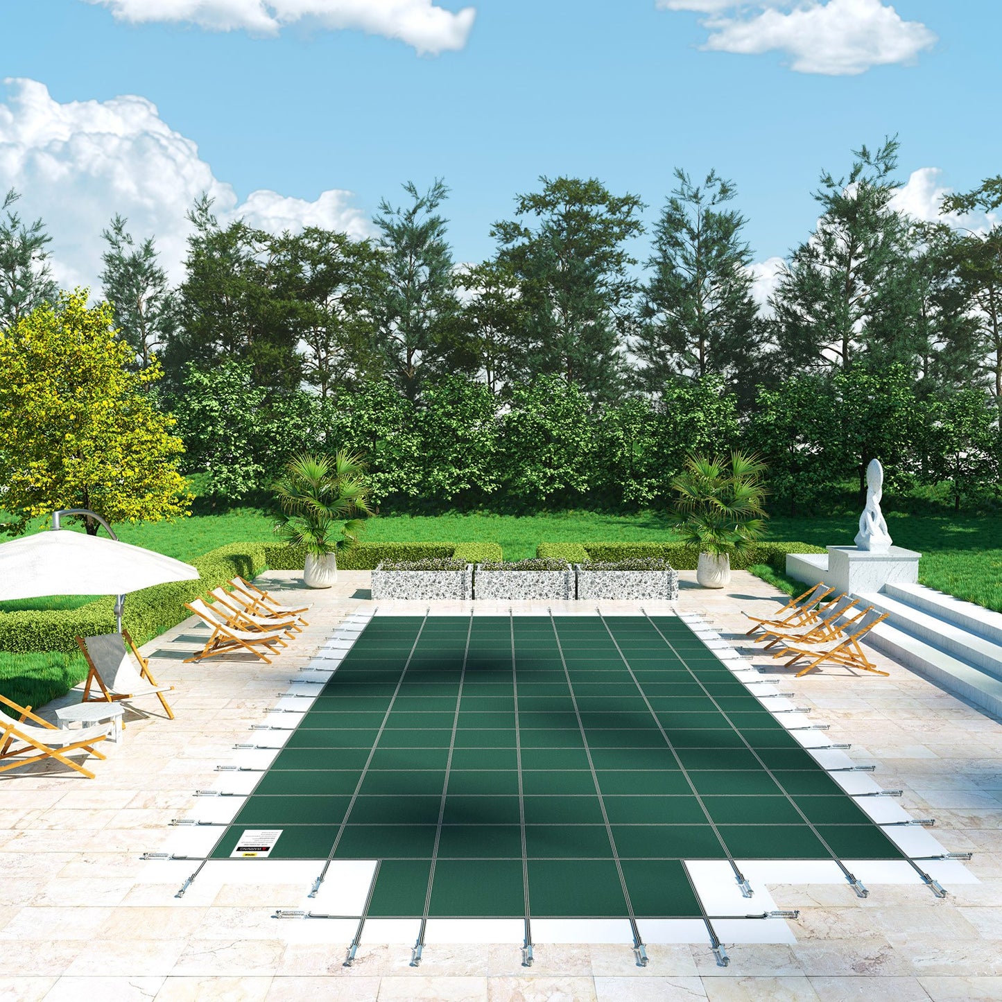 Pool Safety Cover Fits 20x40ft Rectangle Inground Safety Pool Cover Green Mesh with 4x8ft Center End Steps V952-YYCM20X40JZYTYCG1V0