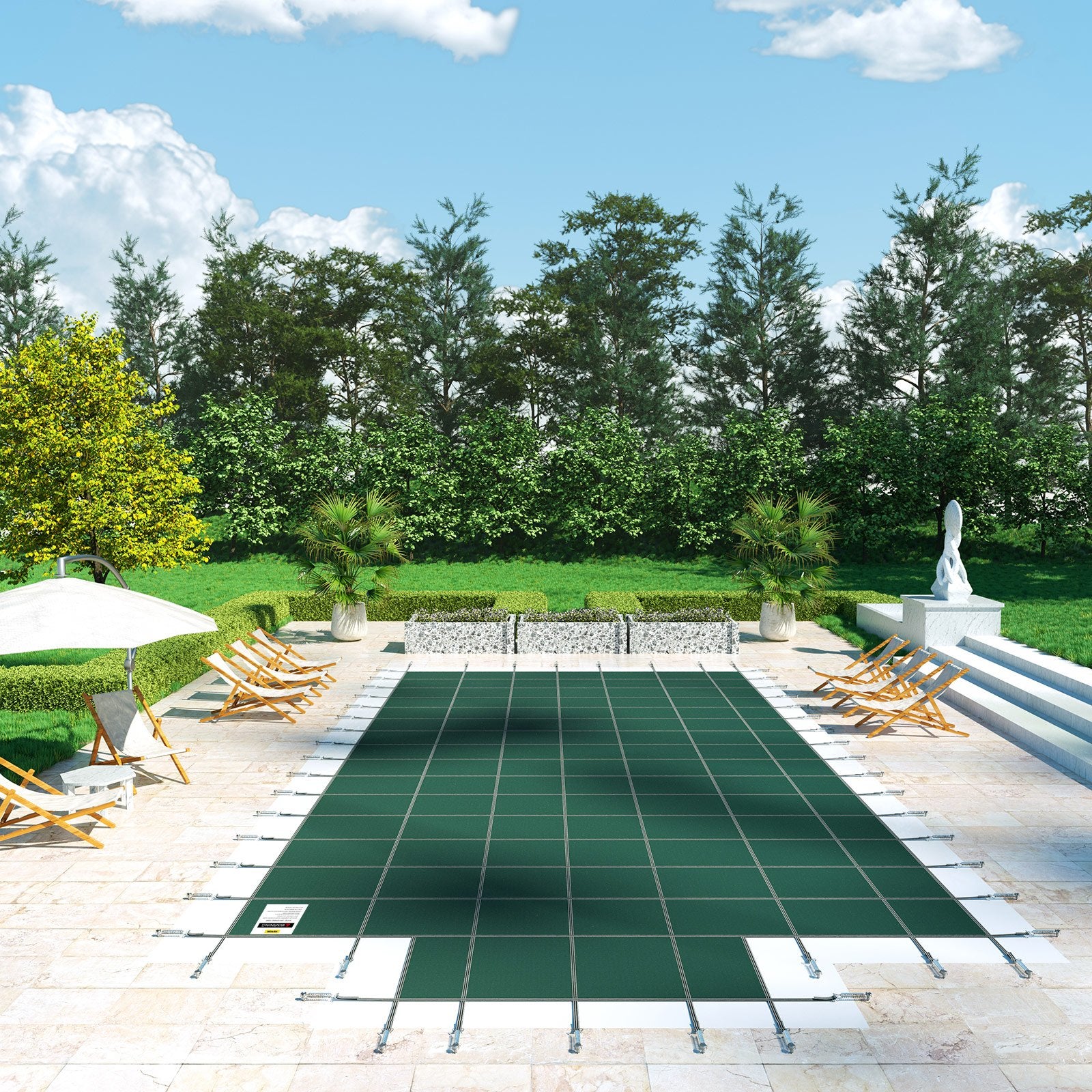 Pool Safety Cover Fits 20x40ft Rectangle Inground Safety Pool Cover Green Mesh with 4x8ft Center End Steps V952-YYCM20X40JZYTYCG1V0