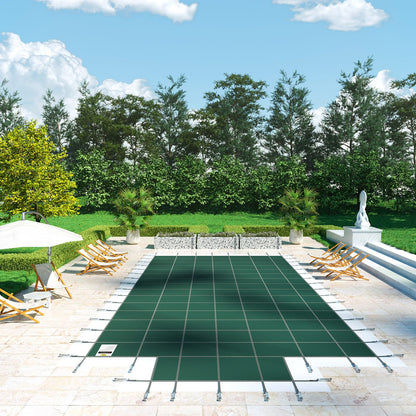 Pool Safety Cover Fits 20x40ft Rectangle Inground Safety Pool Cover Green Mesh with 4x8ft Center End Steps V952-YYCM20X40JZYTYCG1V0