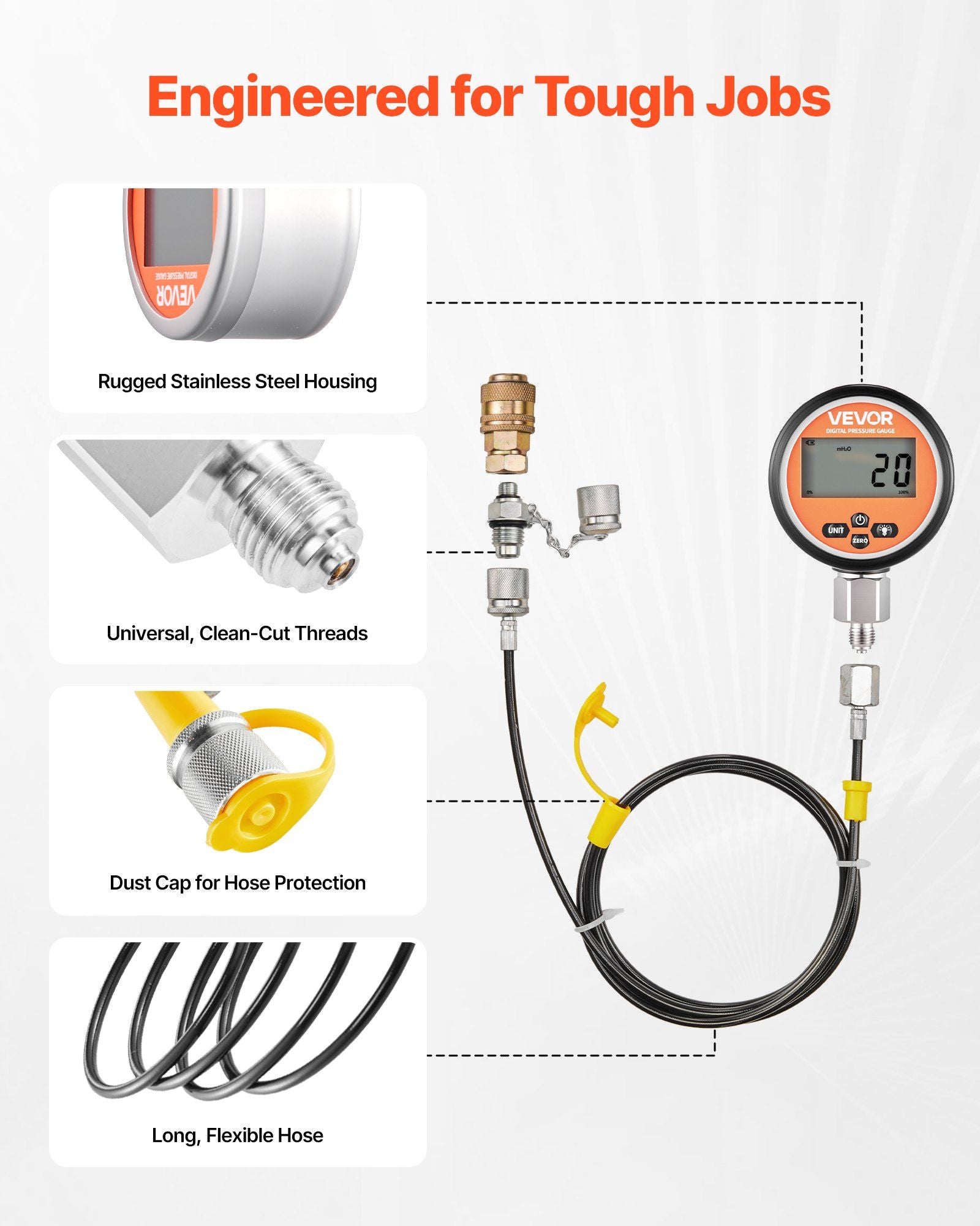 Digital Hydraulic Pressure Test Coupling Kit, 700 Bar Pressure Gauge Manometer Tester with 2 Gauges, 9 Test V952-YYCSTJ2YLB9OXT9N0001V9