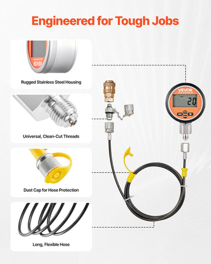 Digital Hydraulic Pressure Test Coupling Kit, 700 Bar Pressure Gauge Manometer Tester with 2 Gauges, 9 Test V952-YYCSTJ2YLB9OXT9N0001V9