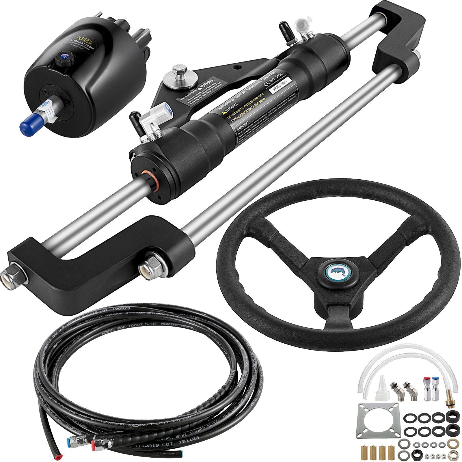 Hydraulic Boat Steering Kit, 300HP Hydraulic Steering Helm Pump, Aluminum Alloy Steering Cylinder, 13.5"" V952-YYDJHK6400A-3TJ10V0