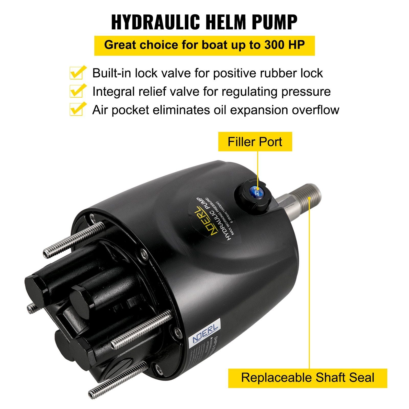 Hydraulic Boat Steering Kit, 300HP Hydraulic Steering Helm Pump, Aluminum Alloy Steering Cylinder, 13.5"" V952-YYDJHK6400A-3TJ10V0