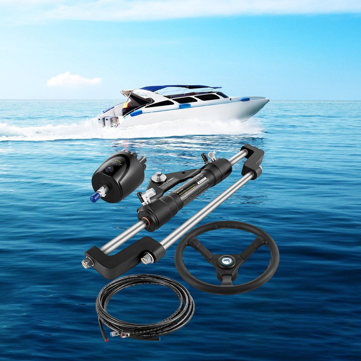 Hydraulic Boat Steering Kit, 300HP Hydraulic Steering Helm Pump, Aluminum Alloy Steering Cylinder, 13.5"" V952-YYDJHK6400A-3TJ10V0