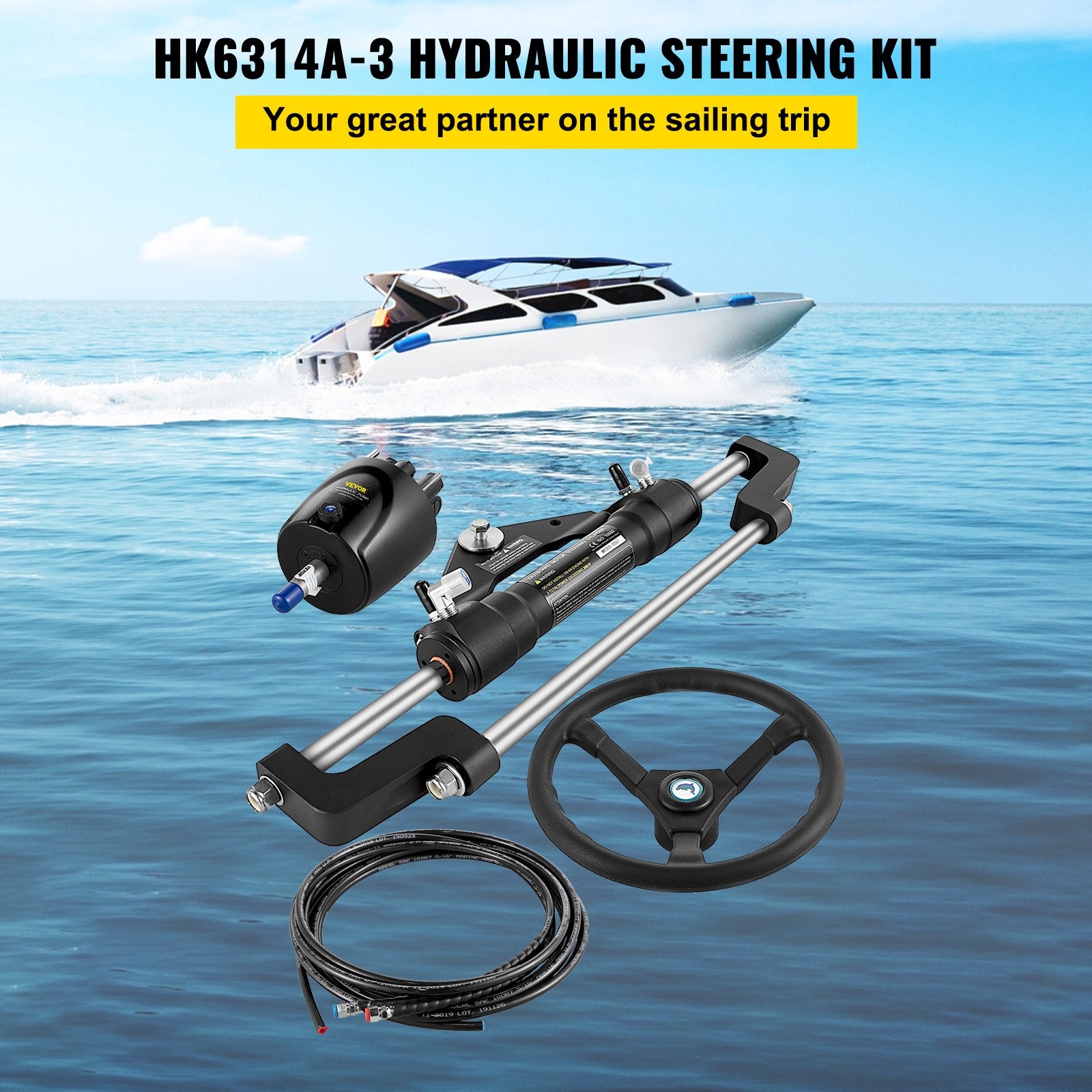Hydraulic Boat Steering Kit, 300HP Hydraulic Steering Kit Helm Pump, Hydraulic Outboard Steeing Kit with 4267 V952-YYDJHK6400A-3TJ14V0
