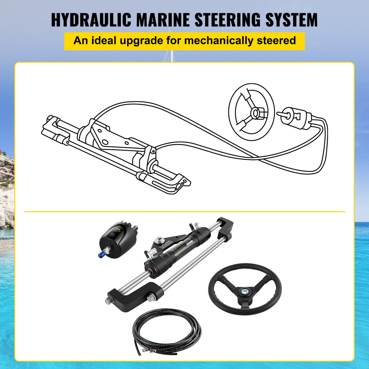 Hydraulic Boat Steering Kit, 300HP Hydraulic Steering Kit Helm Pump, Hydraulic Outboard Steeing Kit with 4267 V952-YYDJHK6400A-3TJ14V0