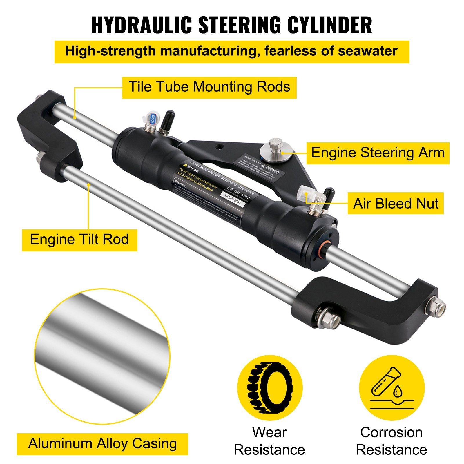 Hydraulic Boat Steering Kit, 300HP Hydraulic Steering Kit Helm Pump, Cylinder, Wheel, 24 Feet Hose Hydraulic V952-YYDJHK6400A-3TJ24V0