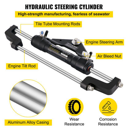 Hydraulic Boat Steering Kit, 300HP Hydraulic Steering Kit Helm Pump, Cylinder, Wheel, 24 Feet Hose Hydraulic V952-YYDJHK6400A-3TJ24V0