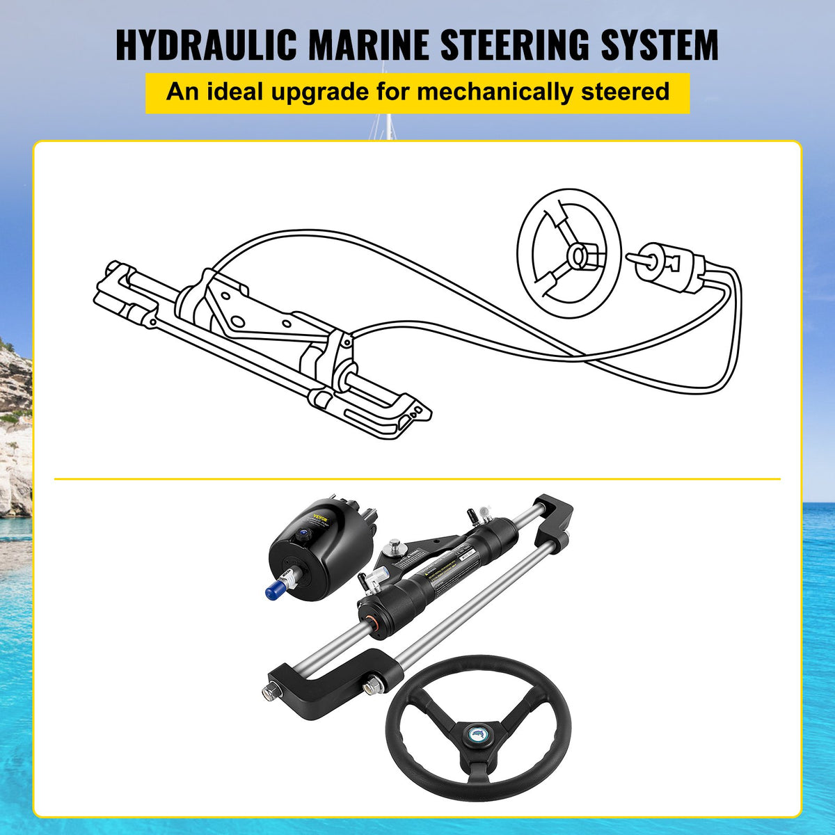 Hydraulic Steering Kit 300HP, Hydraulic Boat Steering Kit Helm Pump, Hydraulic Boat Steering Kit Without V952-YYDJHK6400A-3TJWRV0