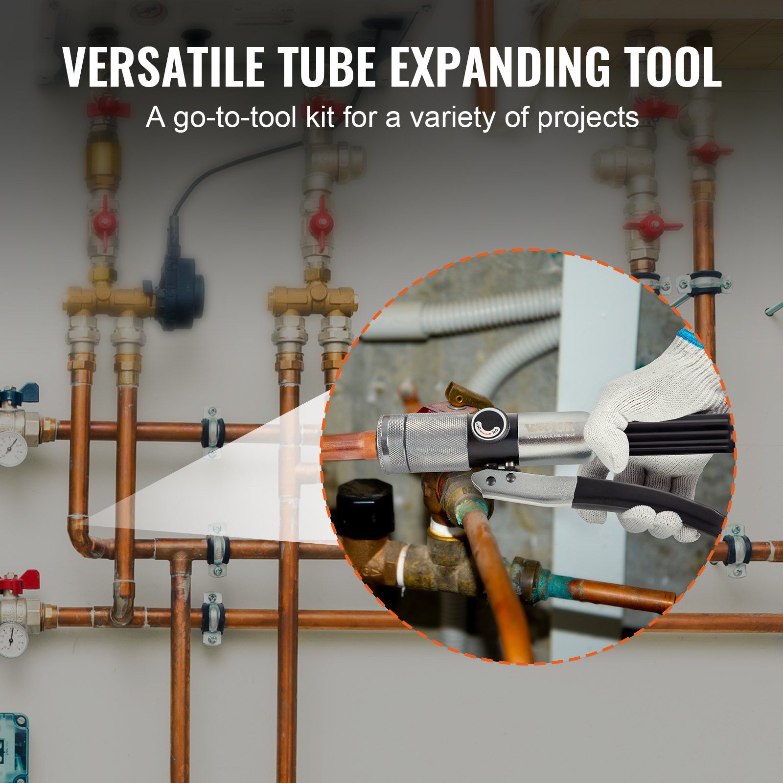 Hydraulic Tube Expander, 3/8" to 1-1/8" OD, HAVC Hydraulic Swaging Tool with 7 Pipe Expander Heads, Deburring V952-YYKGQHSGTG7N2DLV2V0