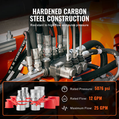 1/2" Flat Face Hydraulic Couplers 1/2" NPT Skid Steer Couplers 4 Dust Caps V952-YYKSJT2DISO1BYN6NV0