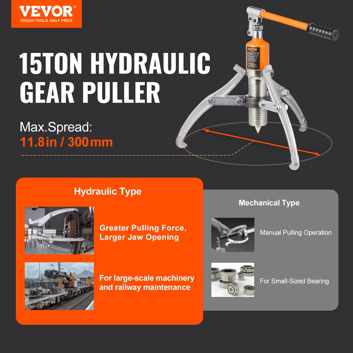 Hydraulic Gear Puller 15 Ton Wheel Pulley Bearing 2 or 3-Jaw with Case V952-YYLM15T4V82917Q0CV0