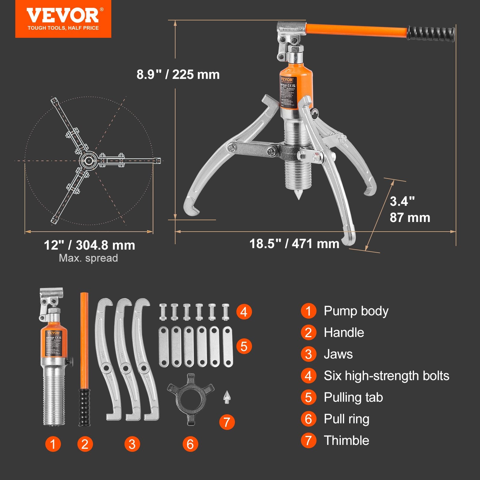 Hydraulic Gear Puller 15 Ton Wheel Pulley Bearing 2 or 3-Jaw with Case V952-YYLM15T4V82917Q0CV0
