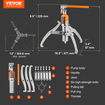 Hydraulic Gear Puller 15 Ton Wheel Pulley Bearing 2 or 3-Jaw with Case V952-YYLM15T4V82917Q0CV0