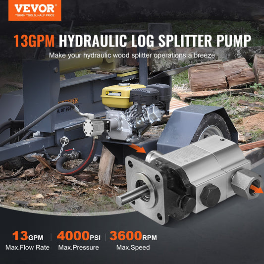 Hydraulic Wood Log Splitter Pump Kit, 13 GPM, 2 Stage 4000 PSI Aluminum Hydraulic Gear Pump, with Coupling V952-YYPMB13GPM30I45SJV0