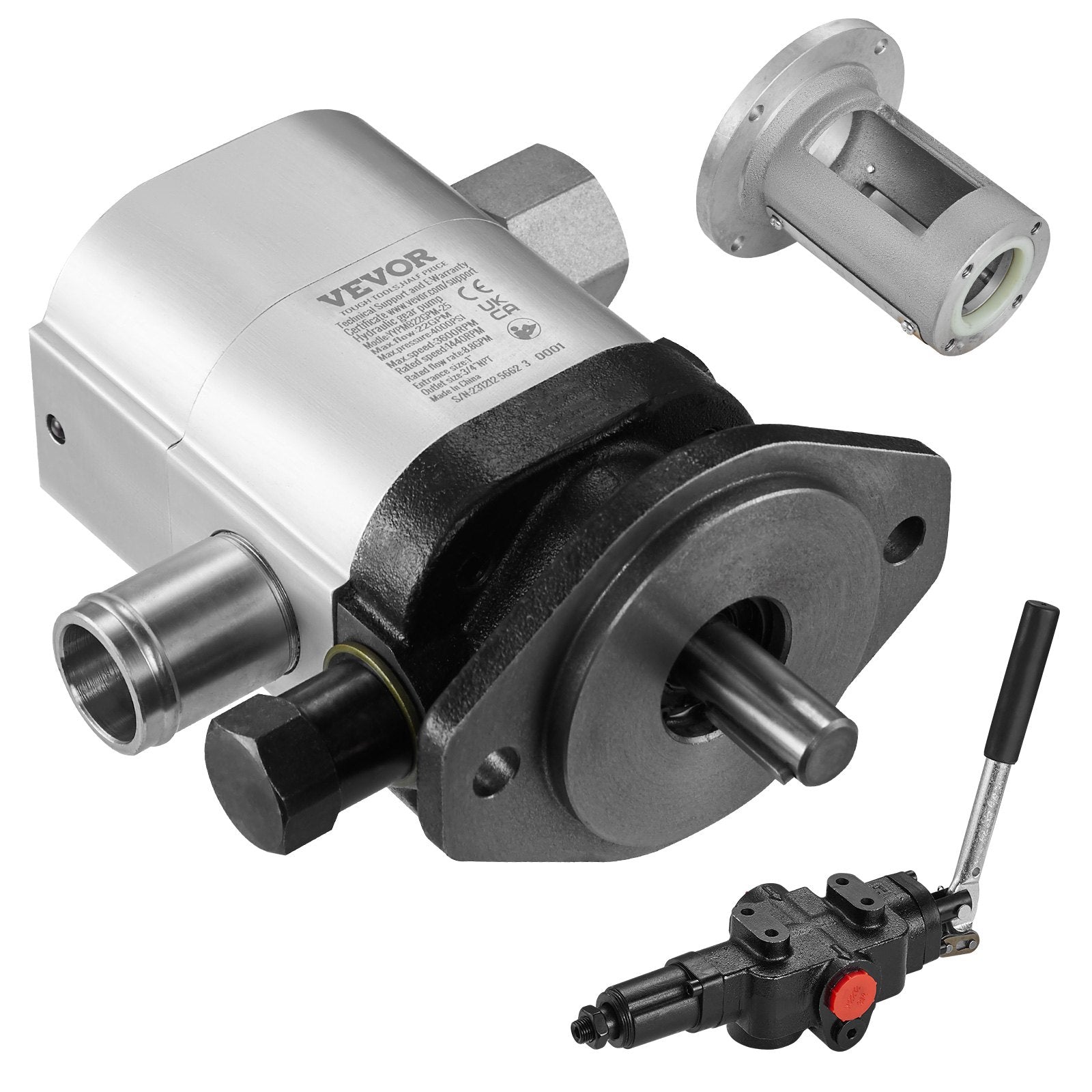 Hydraulic Wood Log Splitter Pump Kit, 22GPM, 2 Stage 4000PSI Aluminum Hydraulic Gear Pump, with Valve V952-YYPMB22GPM4003RCQV0