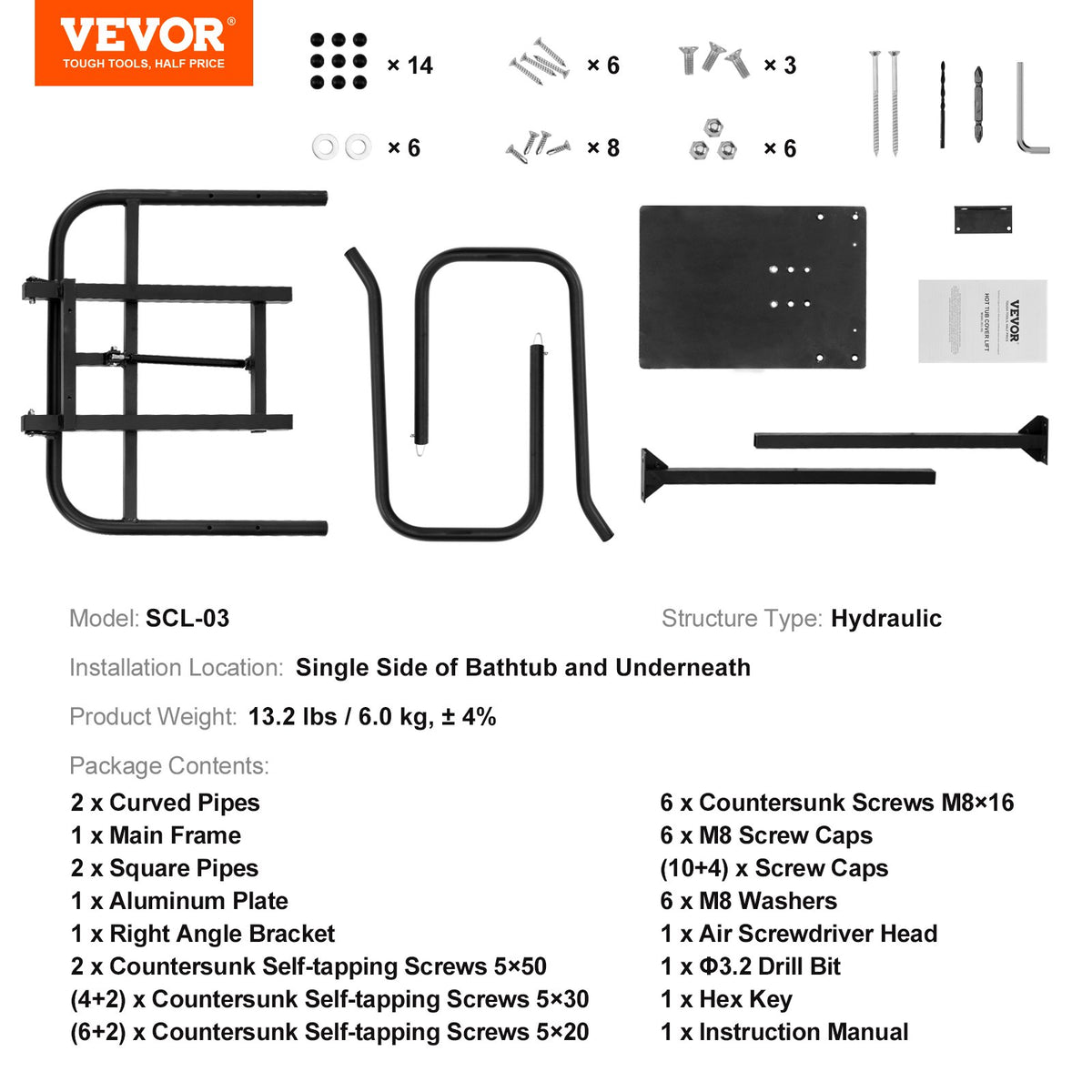 Hot Tub Cover Lift, Spa Cover Lift, Hydraulic, Height 84.07cm - 104.9cm Width 134.87cm - 234.95cm Adjustable, V952-YYSDCTX00000SJ7JHV0
