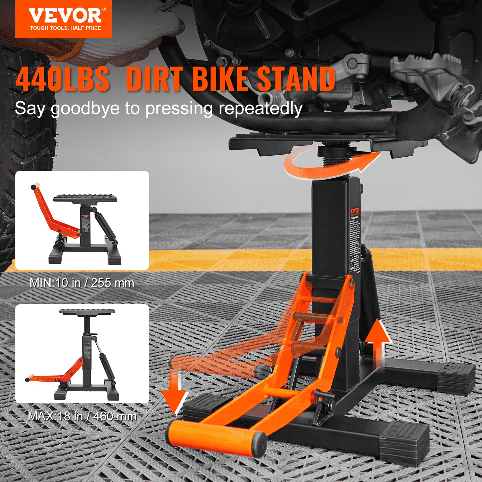 Dirt Bike Lift Stand, Motorcycle Jack Lift Stand 440 lbs Capacity and Hydraulic Lift Operation, Adjustable V952-YYSJZJCJH440LGJQLV0
