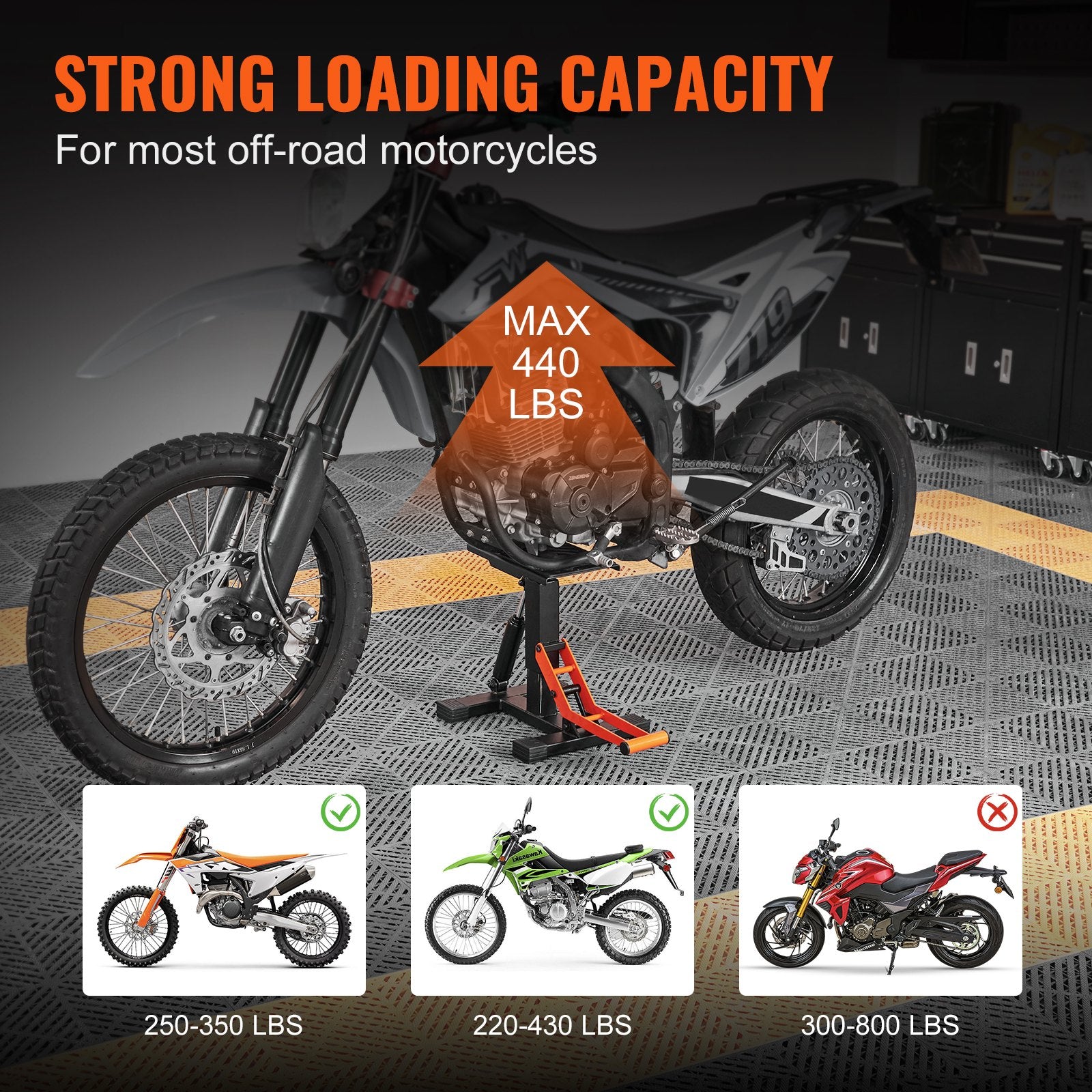 Dirt Bike Lift Stand, Motorcycle Jack Lift Stand 440 lbs Capacity and Hydraulic Lift Operation, Adjustable V952-YYSJZJCJH440LGJQLV0