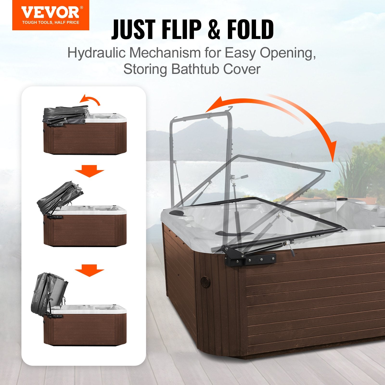 Hot Tub Cover Lift, Spa Cover Lift, Hydraulic, Width 175.26cm - 254.11cm Adjustable, Installed on Both Sides V952-YYSLCDB00000TDEQYV0