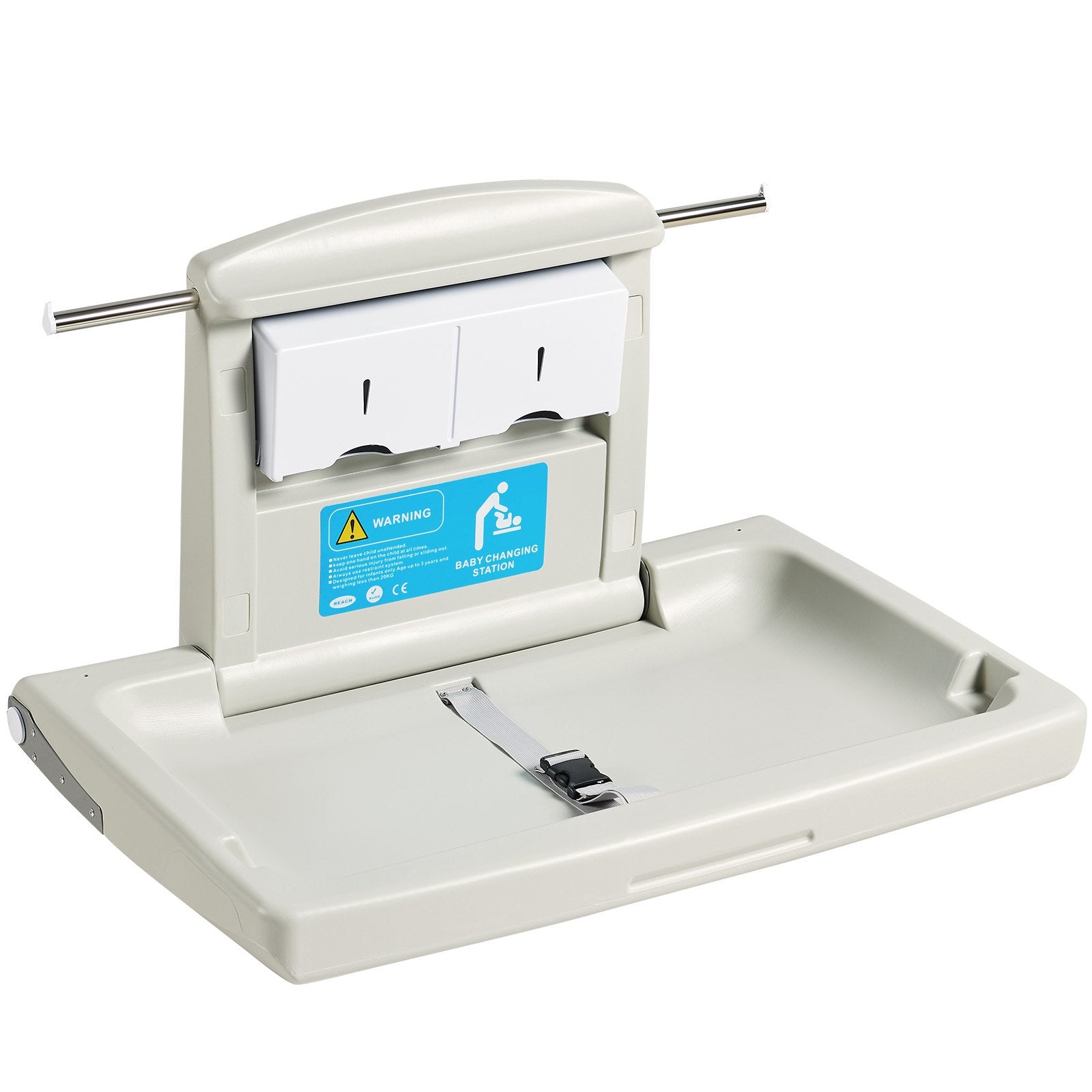 Wall-Mounted Baby Changing Station, Horizontal Foldable Diaper Change Table with Safety Straps and Hanging V952-YYSNBTHS0000EZO8FV0