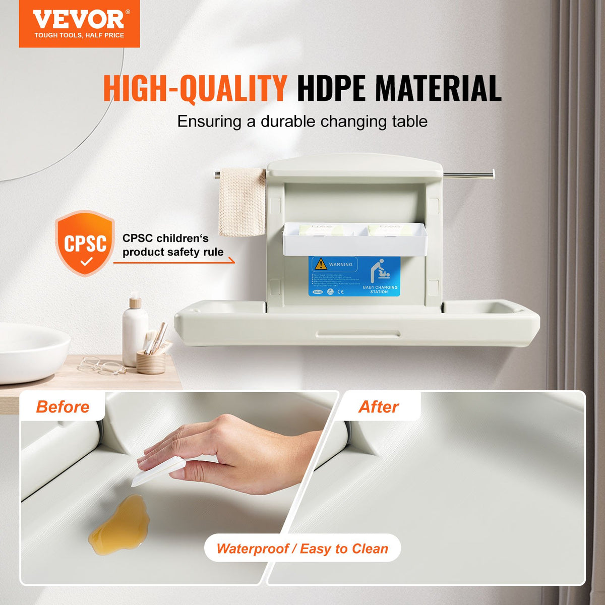 Wall-Mounted Baby Changing Station, Horizontal Foldable Diaper Change Table with Safety Straps and Hanging V952-YYSNBTHS0000EZO8FV0