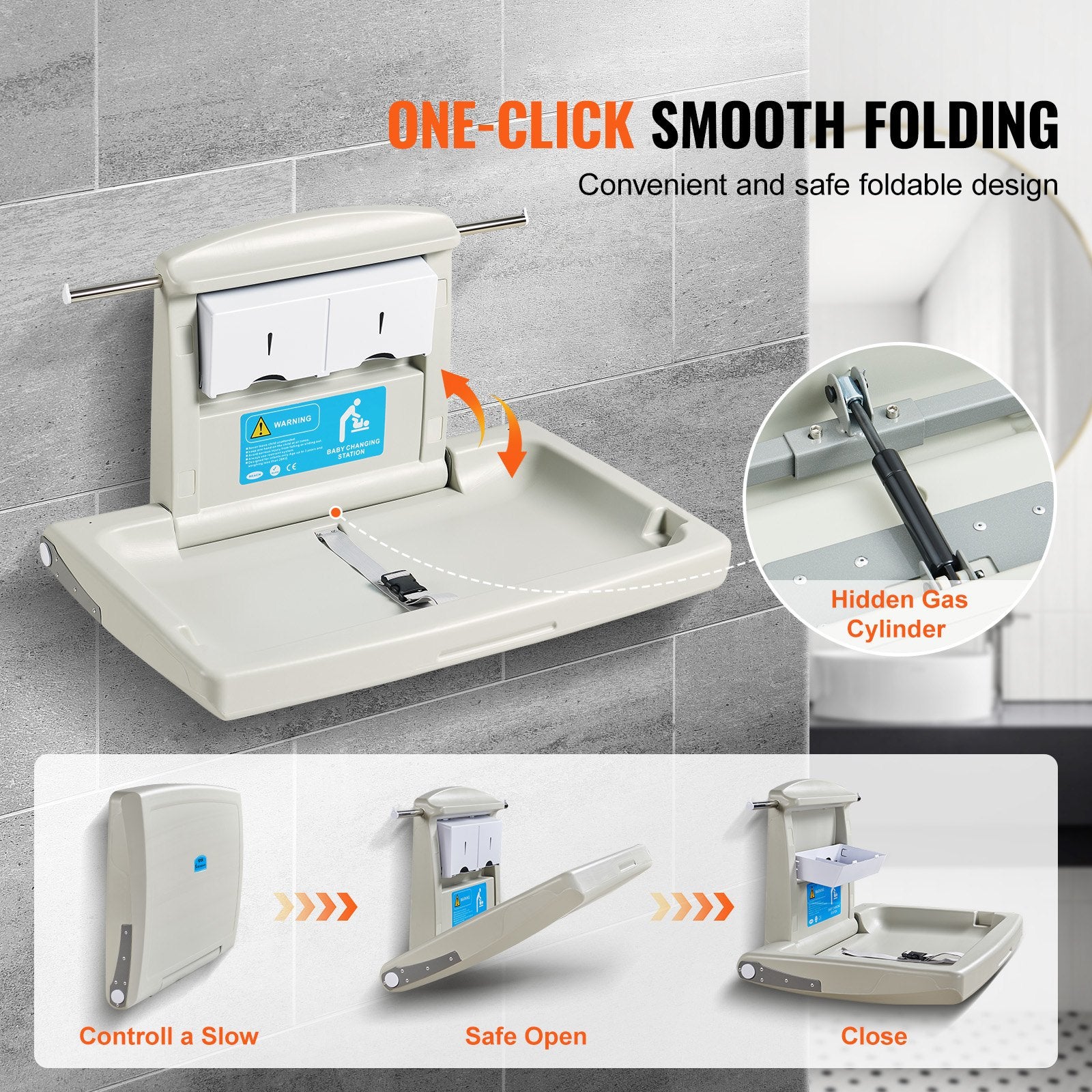 Wall-Mounted Baby Changing Station, Horizontal Foldable Diaper Change Table with Safety Straps and Hanging V952-YYSNBTHS0000EZO8FV0