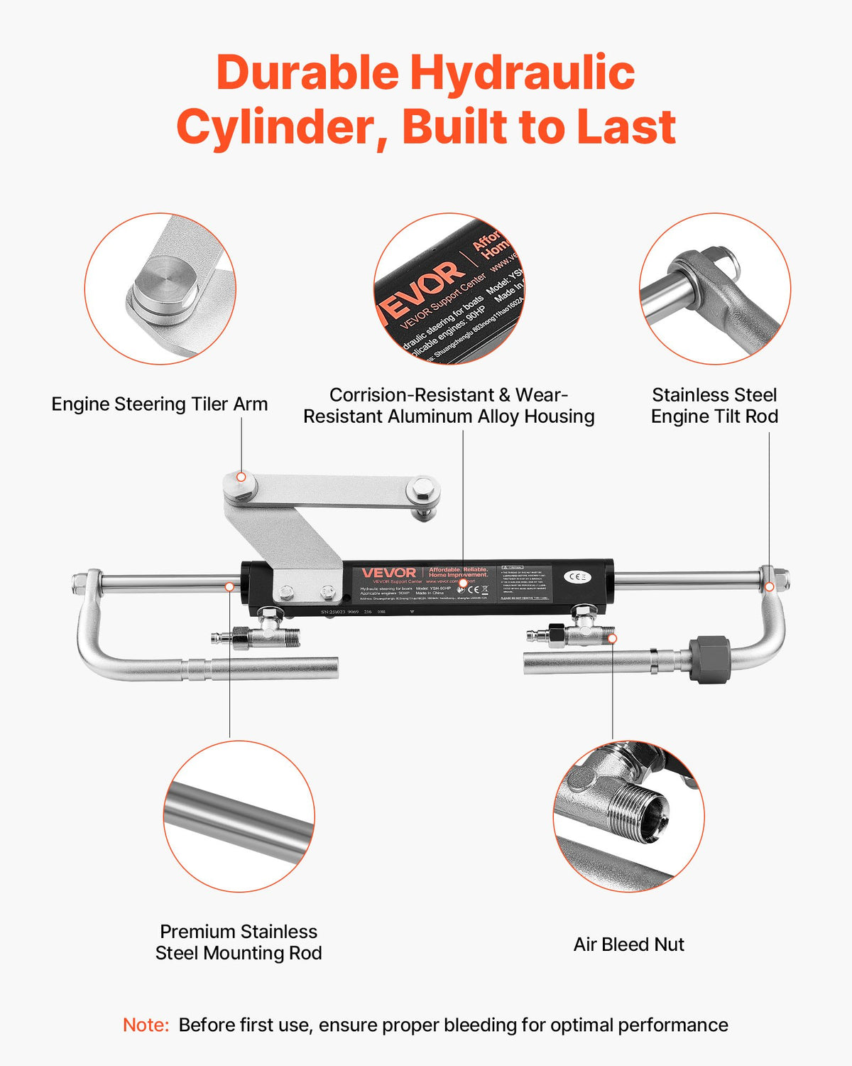 Hydraulic Steering Kit, 90 HP, Marine Boat Hydraulic Steering System, with 6.9 MPa/1000 psi Helm Pump, V952-YYZXXTTJ90HPDLO3P001V0